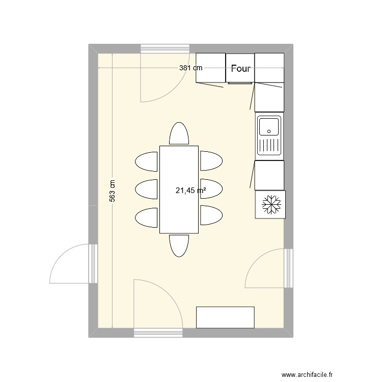 cuisine. Plan de 1 pièce et 21 m2