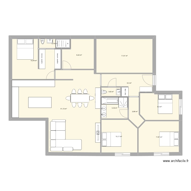 vern. Plan de 12 pièces et 146 m2