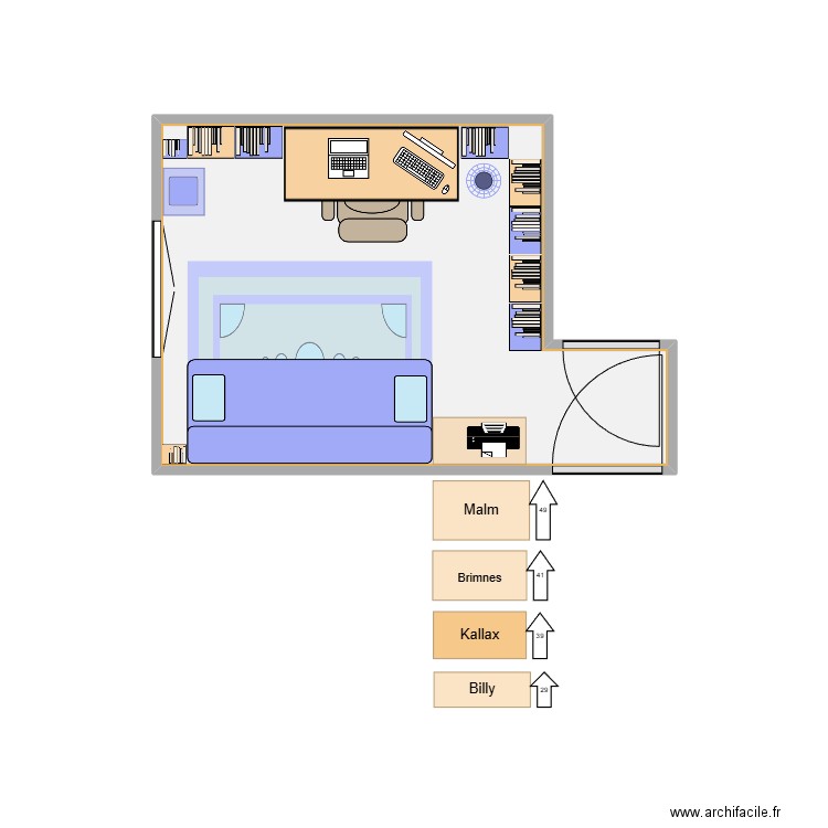 bureau. Plan de 1 pièce et 10 m2