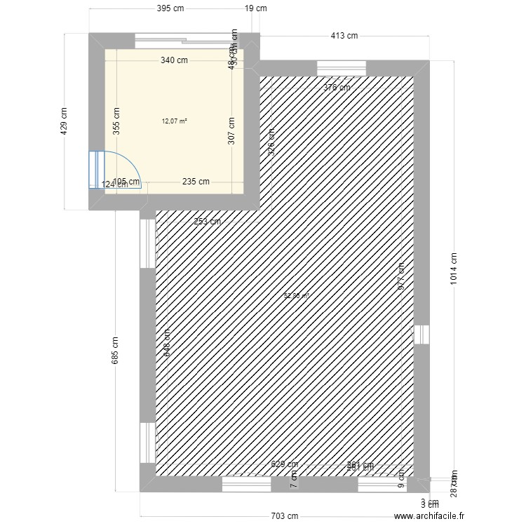 Projet extension EL. Plan de 2 pièces et 65 m2