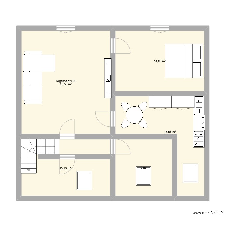 p3 logement. Plan de 5 pièces et 77 m2