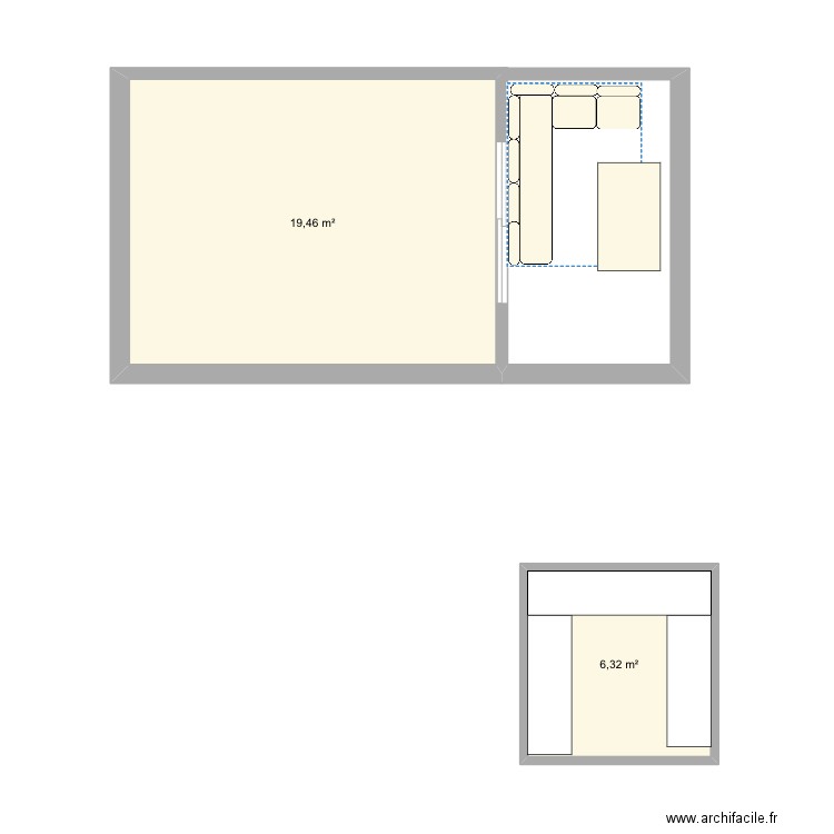 Terrasse. Plan de 2 pièces et 26 m2