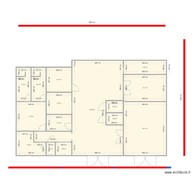 modif #2. Plan de 15 pièces et 179 m2