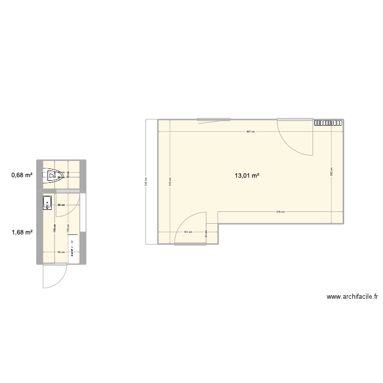 14 impasse Alfred Molina. Plan de 3 pièces et 15 m2