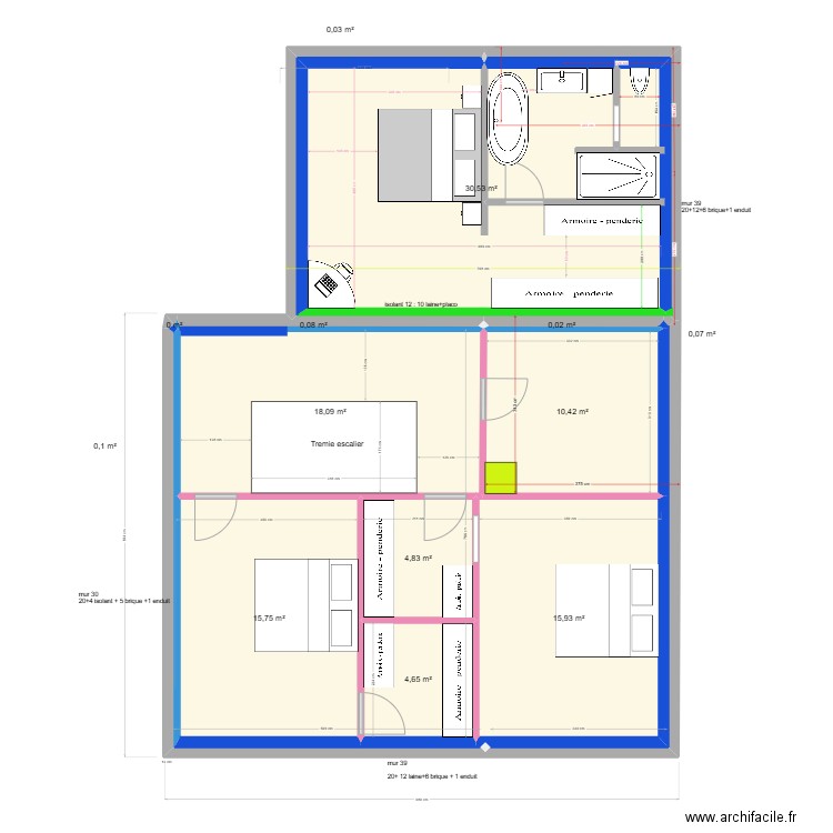 plan étage. Plan de 13 pièces et 101 m2