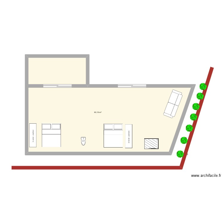 roc2b1. Plan de 1 pièce et 80 m2