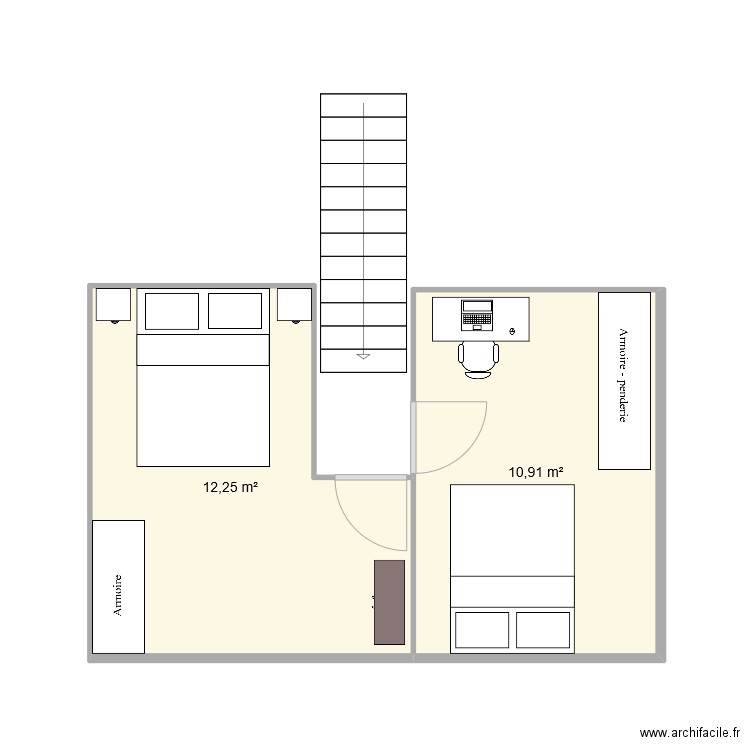 Chambre 2. Plan de 2 pièces et 23 m2