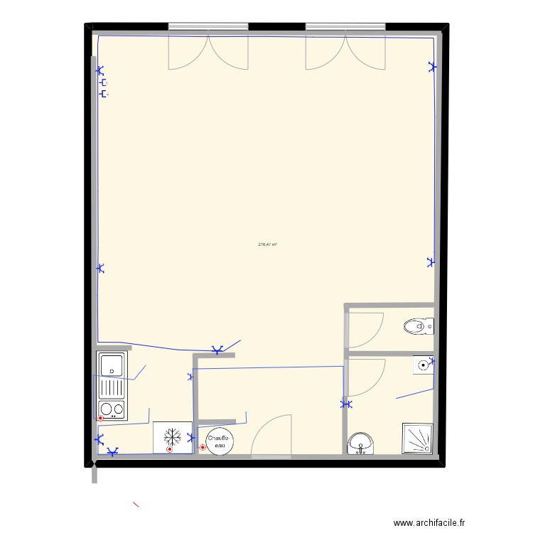 cours atellier. Plan de 1 pièce et 216 m2