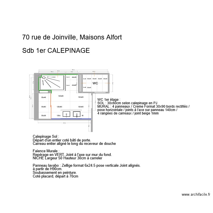 70 Joinville SDB Calpinage SOL et MURS 1er. Plan de 4 pièces et 8 m2