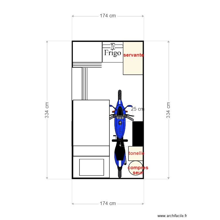 camion. Plan de 1 pièce et 6 m2