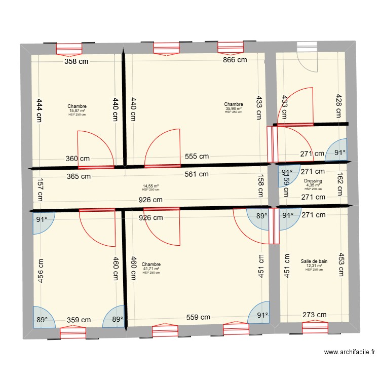 Etage1pamiers. Plan de 6 pièces et 125 m2