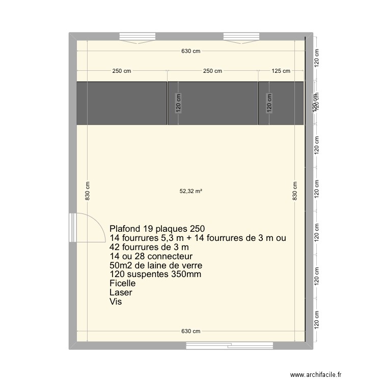 Plafond roquefort les pin. Plan de 1 pièce et 52 m2