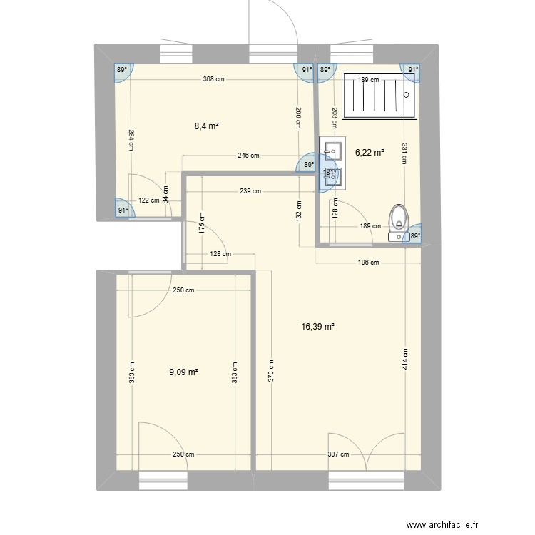 coug. Plan de 4 pièces et 40 m2