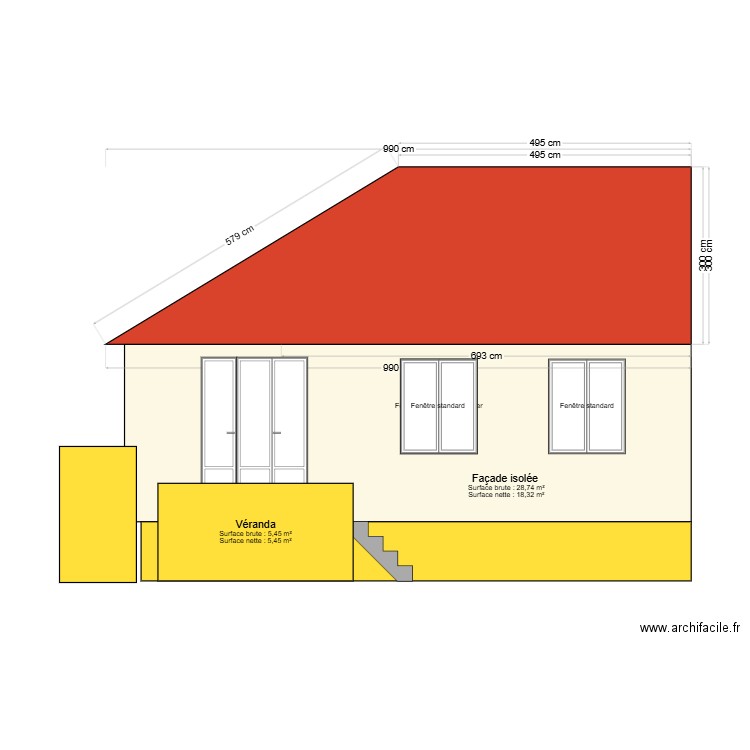 façade sud après travaux. Plan de 0 pièce et 0 m2