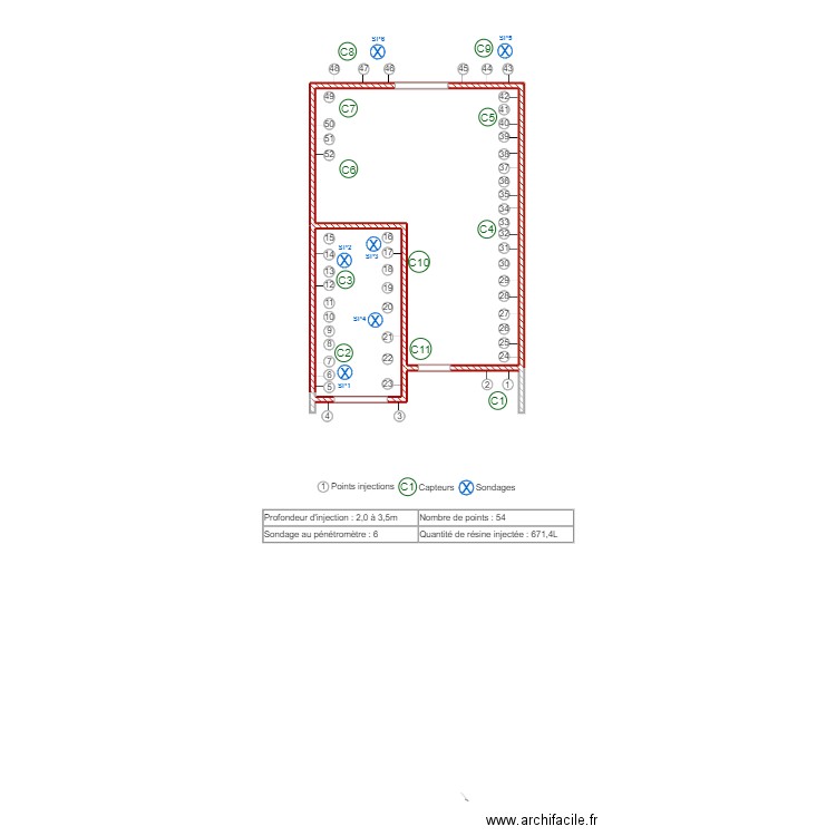 camps. Plan de 2 pièces et 47 m2