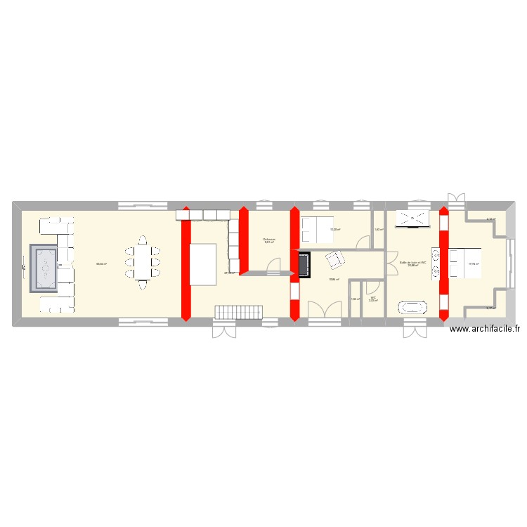 Grange d’amour V1. Plan de 12 pièces et 175 m2