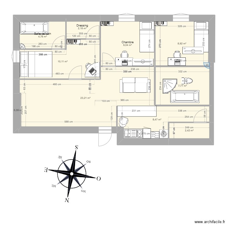 maison 1. Plan de 10 pièces et 77 m2