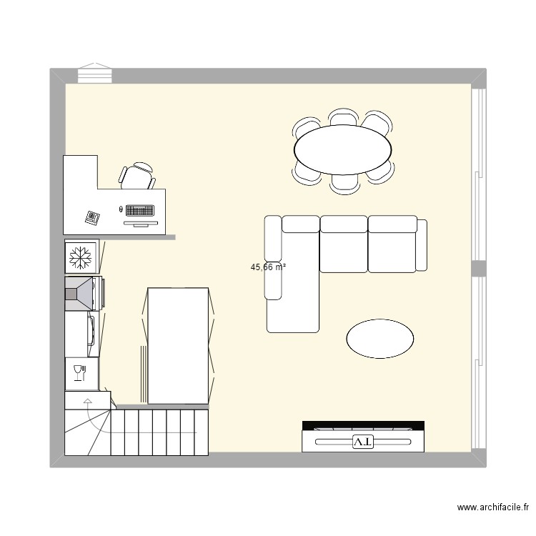 trinite rdc projet 3. Plan de 1 pièce et 46 m2