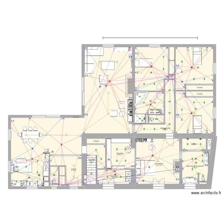 Plan électricité. Plan de 25 pièces et 229 m2