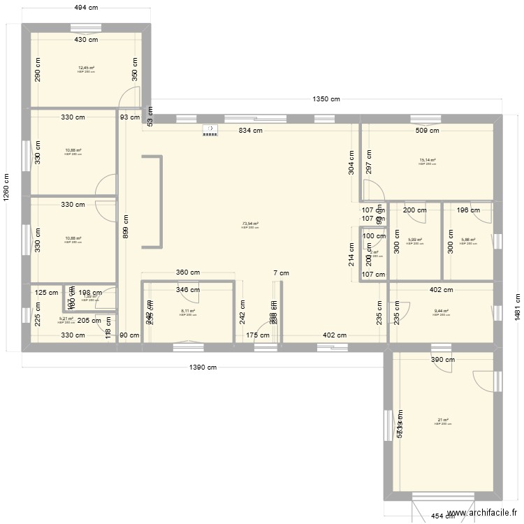 maison neuve. Plan de 13 pièces et 183 m2