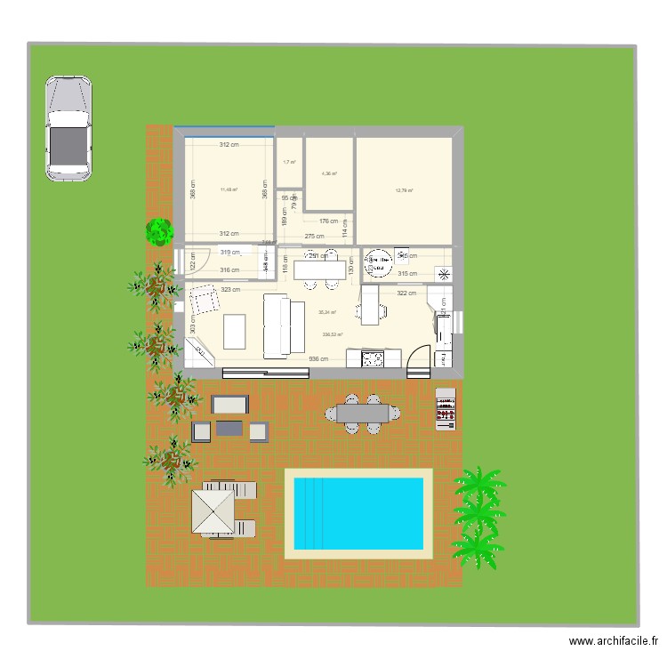 MAISON PISCINE. Plan de 7 pièces et 498 m2