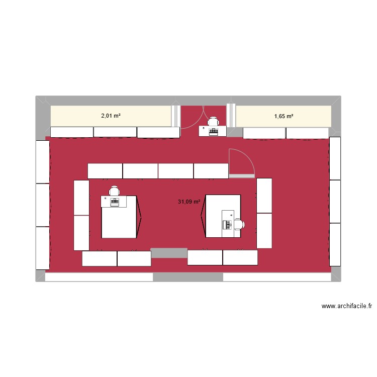 Plan du magasin. Plan de 3 pièces et 35 m2