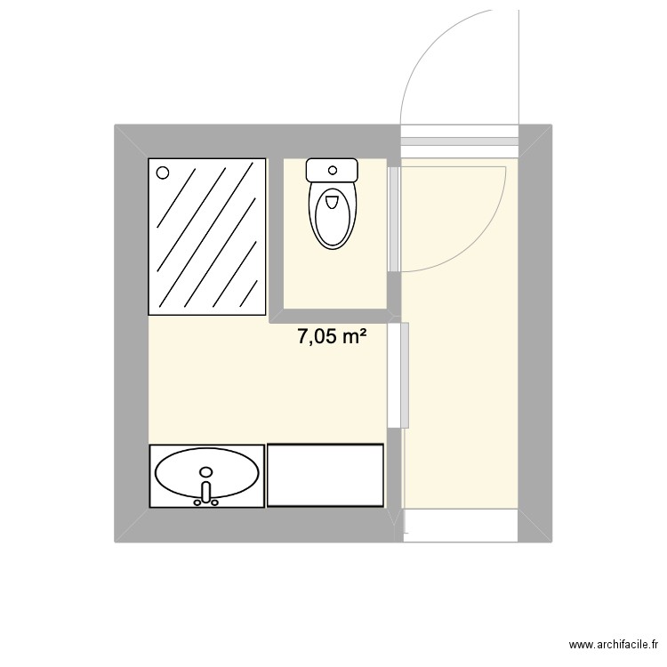 Salle de bain bis. Plan de 1 pièce et 7 m2