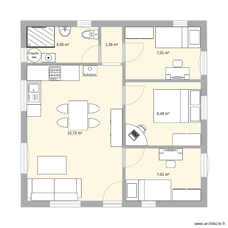 plan1. Plan de 6 pièces et 51 m2