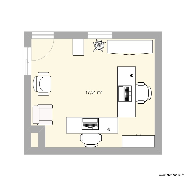 BUREAU 2. Plan de 1 pièce et 18 m2