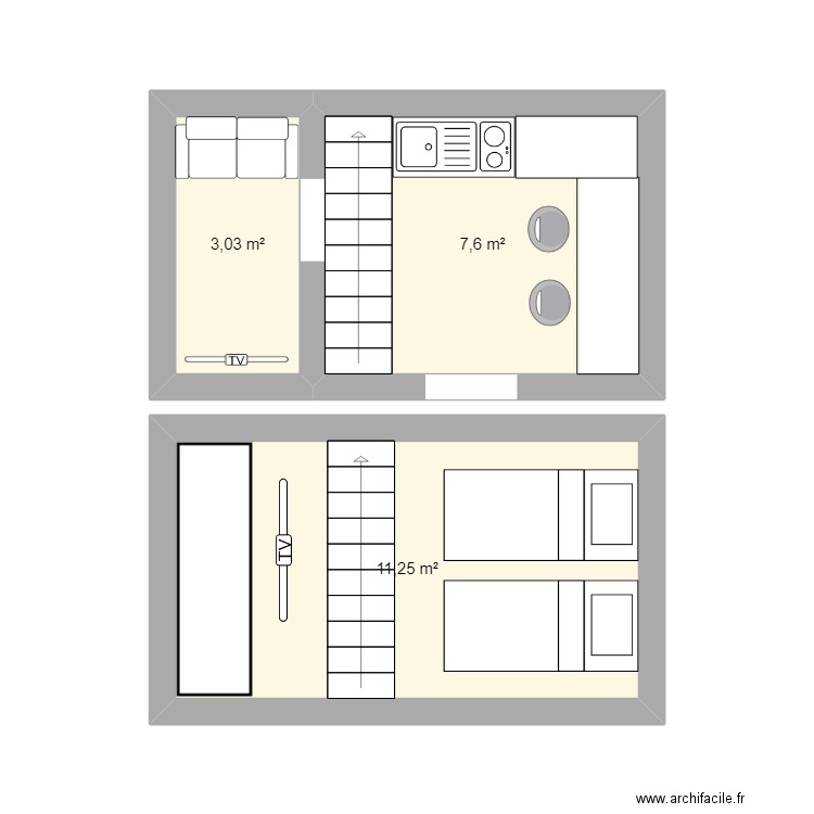 TINY HOUSE. Plan de 3 pièces et 22 m2