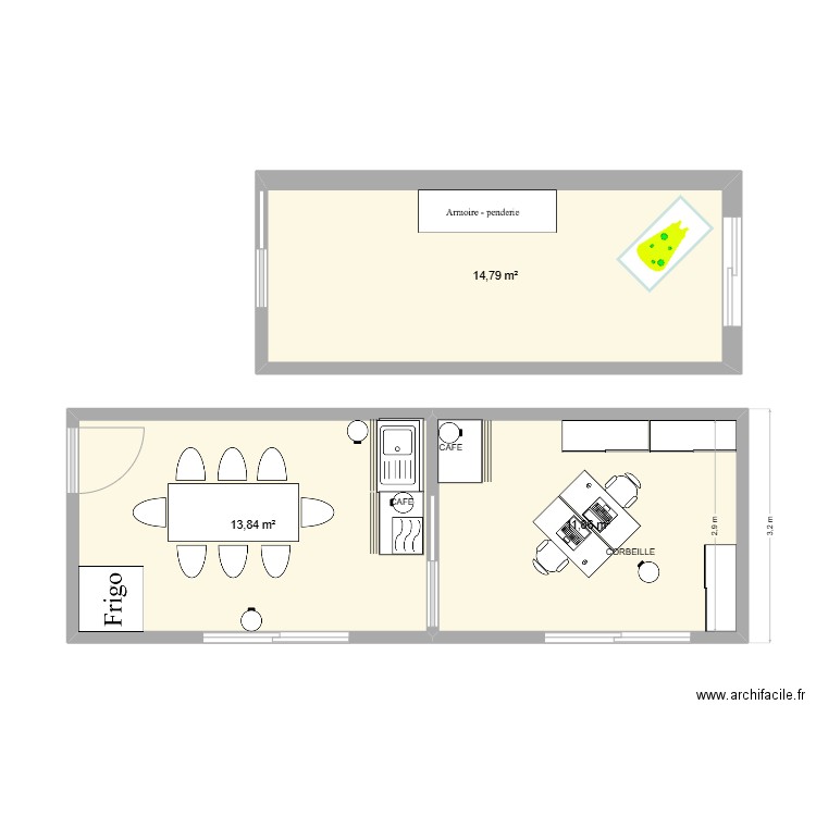 BUREAU HENNUIN. Plan de 3 pièces et 40 m2