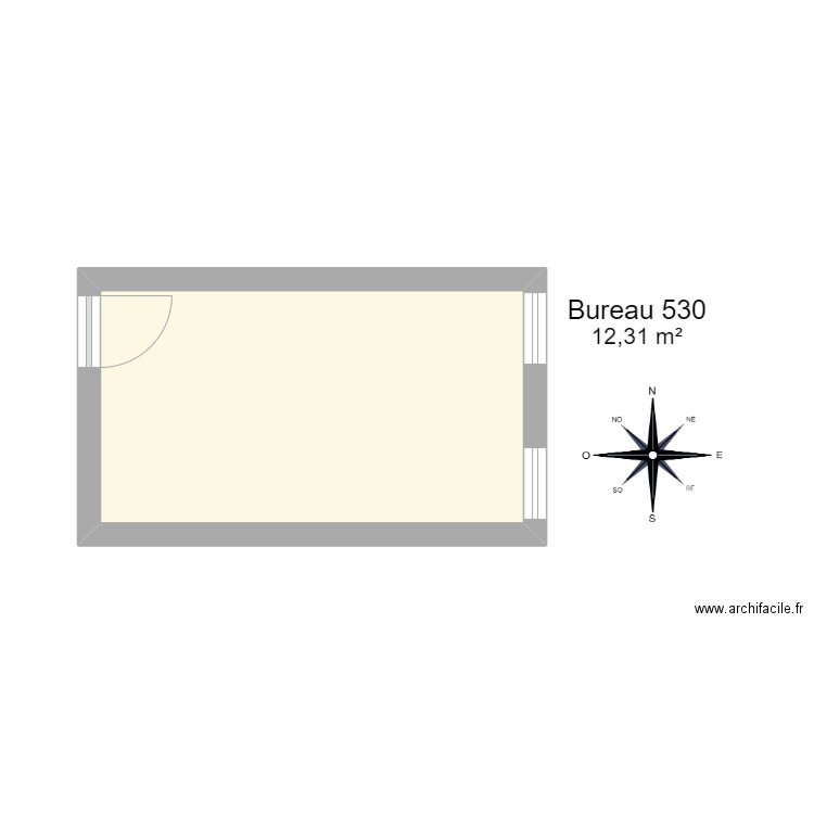 Bureau 530. Plan de 1 pièce et 12 m2