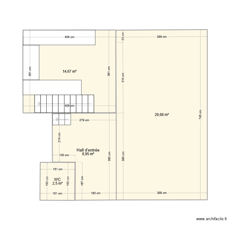 Rdc. Plan de 4 pièces et 56 m2