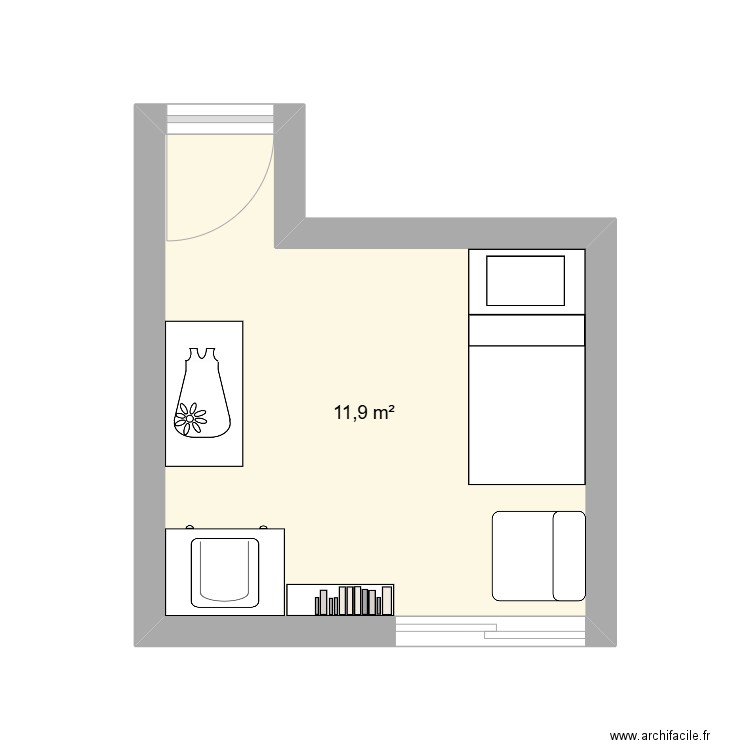 CHAMBRE MINUS. Plan de 1 pièce et 12 m2