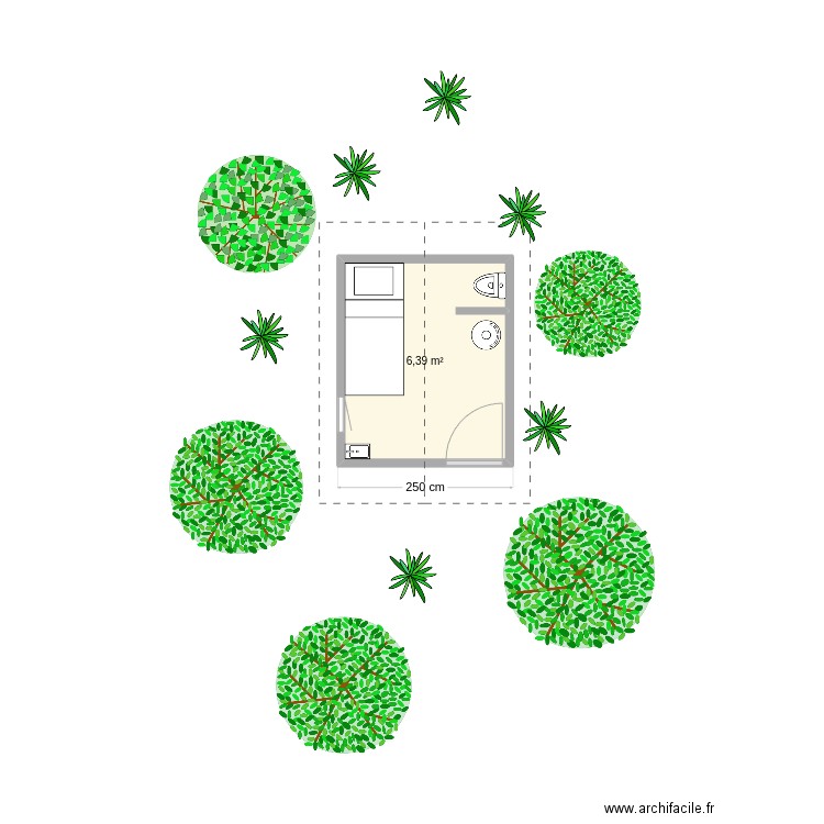 cabane. Plan de 1 pièce et 6 m2