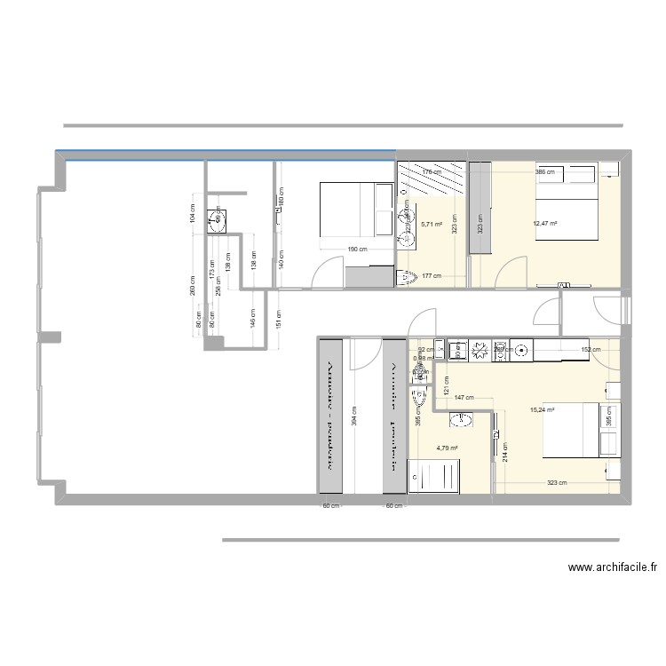 plan definitf. Plan de 5 pièces et 39 m2