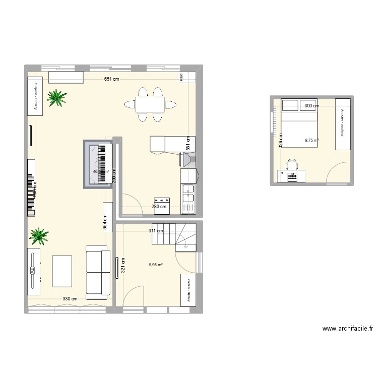 maison. Plan de 3 pièces et 66 m2