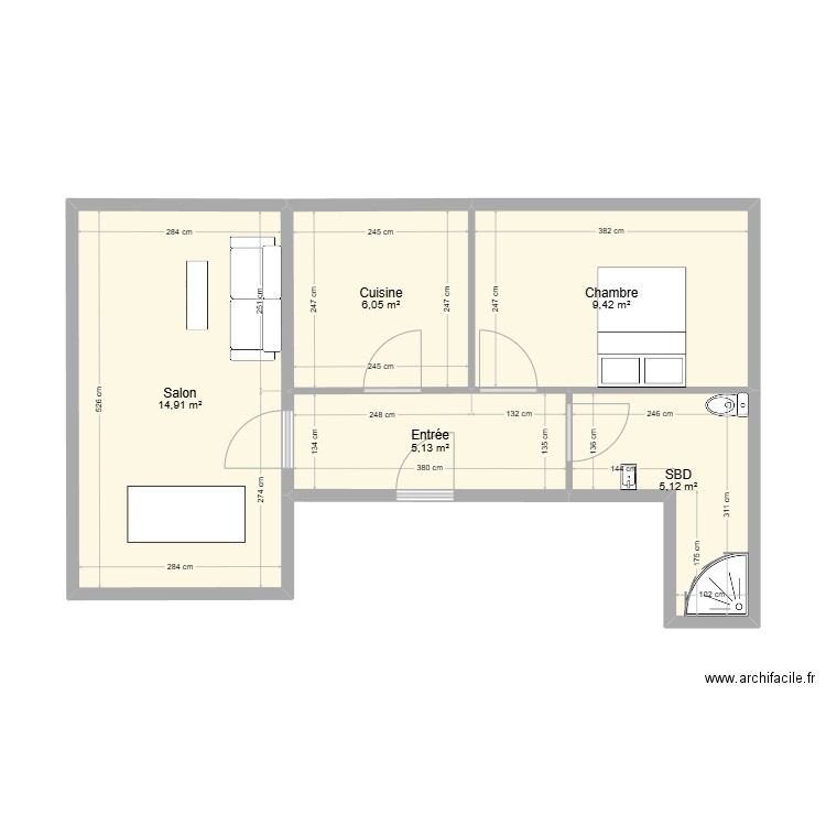 maiso. Plan de 5 pièces et 41 m2