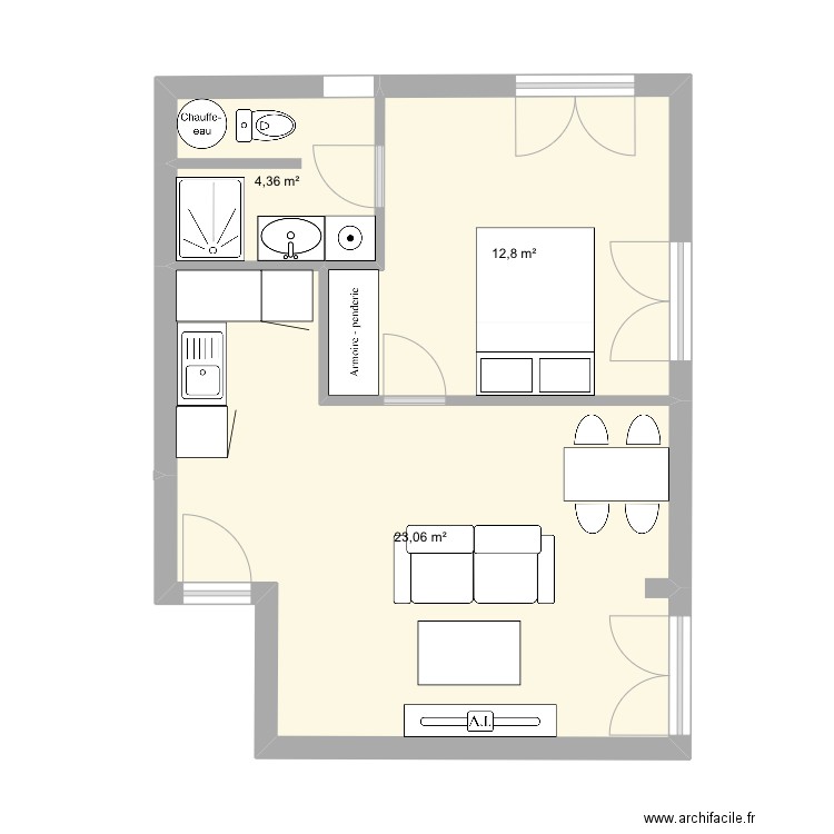 Appartement LUNEL à rénover . Plan de 3 pièces et 40 m2