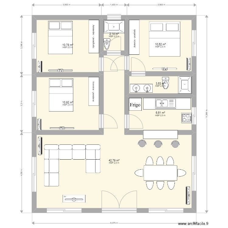 DADY. Plan de 7 pièces et 87 m2