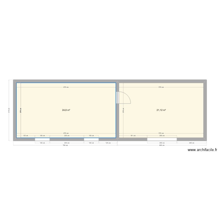 batiment. Plan de 2 pièces et 46 m2