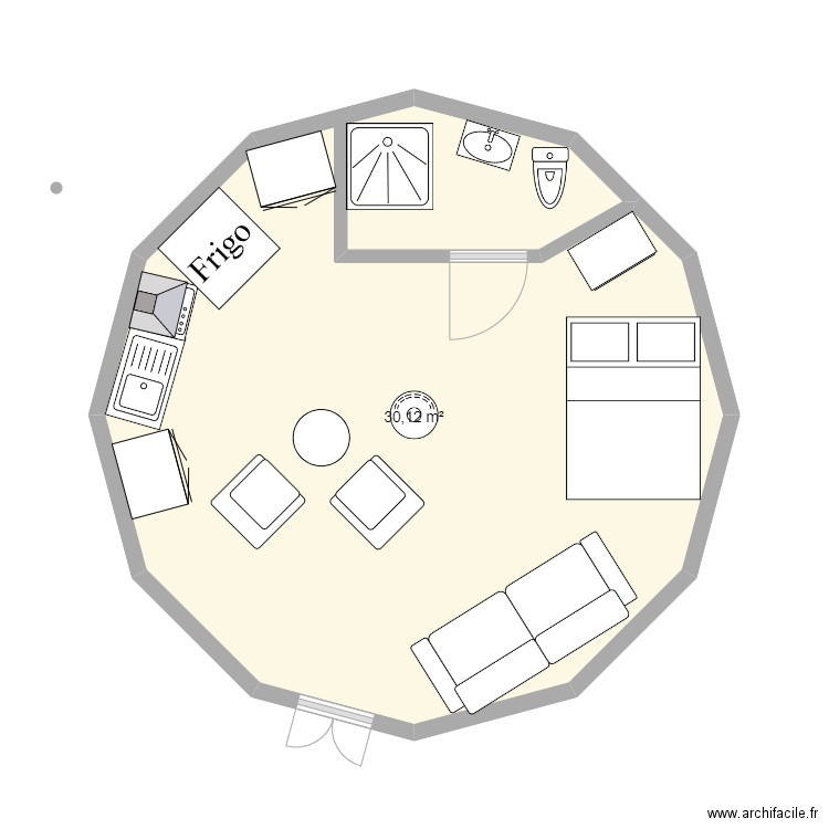 yourte1. Plan de 1 pièce et 30 m2