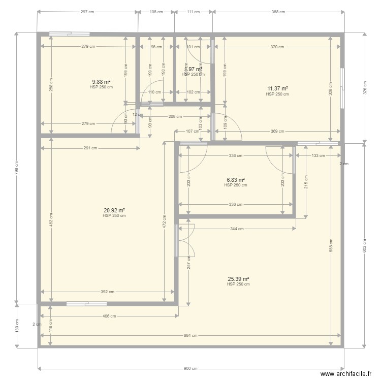 benjo plan. Plan de 6 pièces et 76 m2