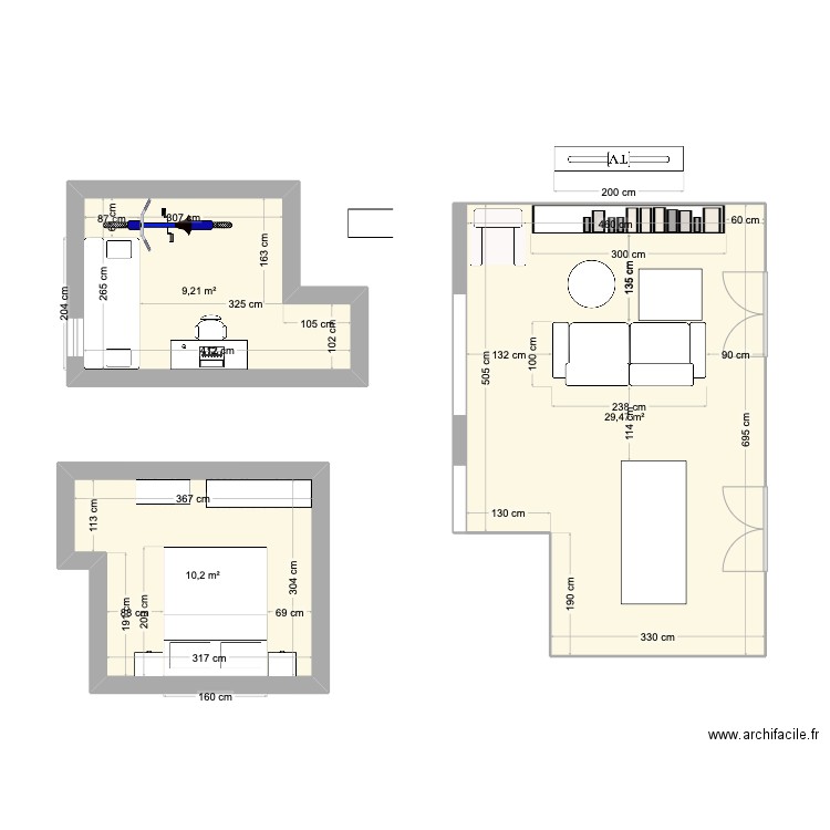 Appartement. Plan de 3 pièces et 49 m2