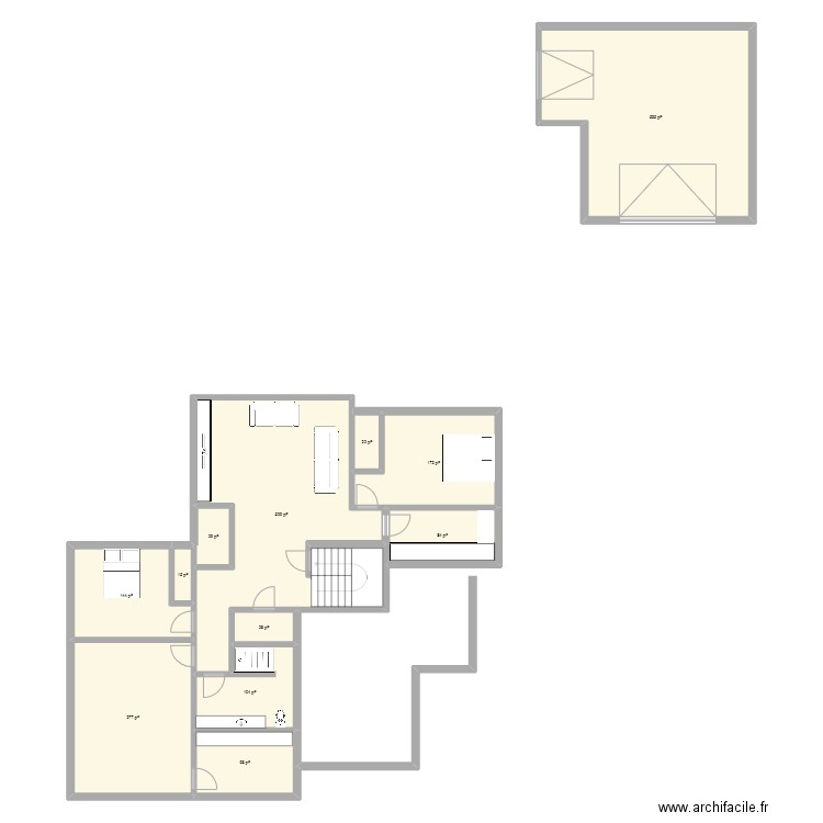 soussol. Plan de 12 pièces et 189 m2