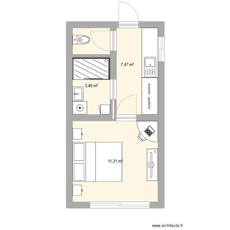 bungalow2. Plan de 3 pièces et 22 m2