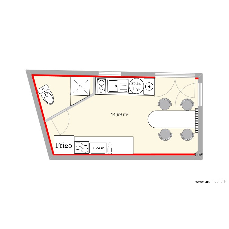 EXT 1 v2. Plan de 2 pièces et 15 m2