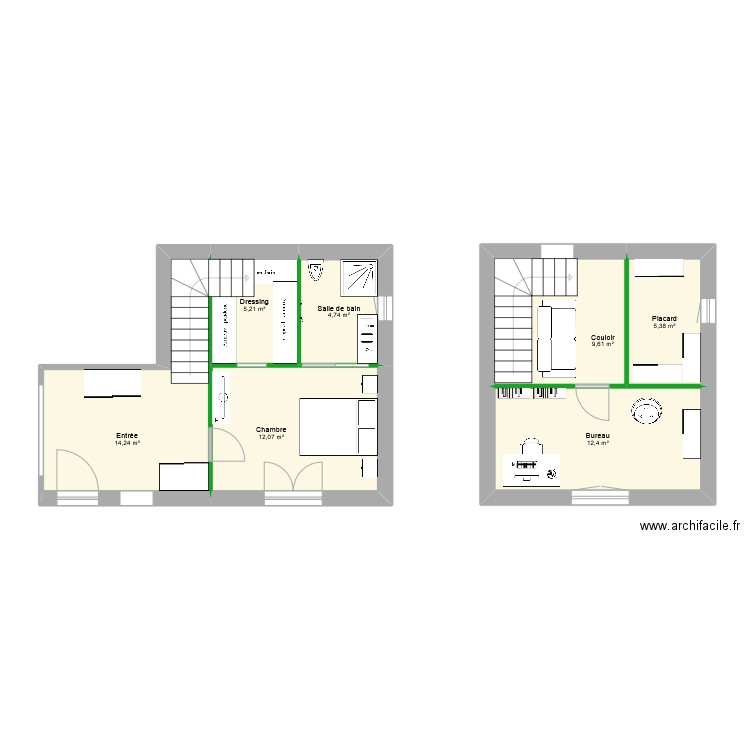 Projet pelossier. Plan de 7 pièces et 64 m2