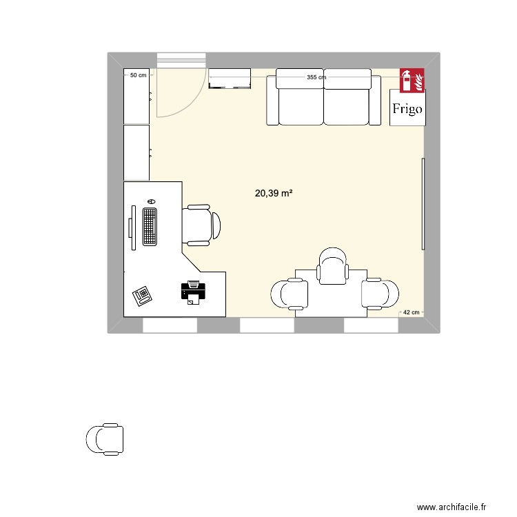 BUREAU VERNEDES. Plan de 1 pièce et 20 m2