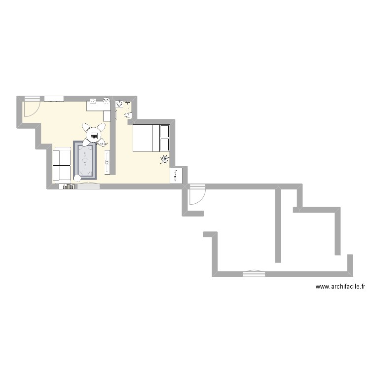 Leriche V2. Plan de 1 pièce et 25 m2